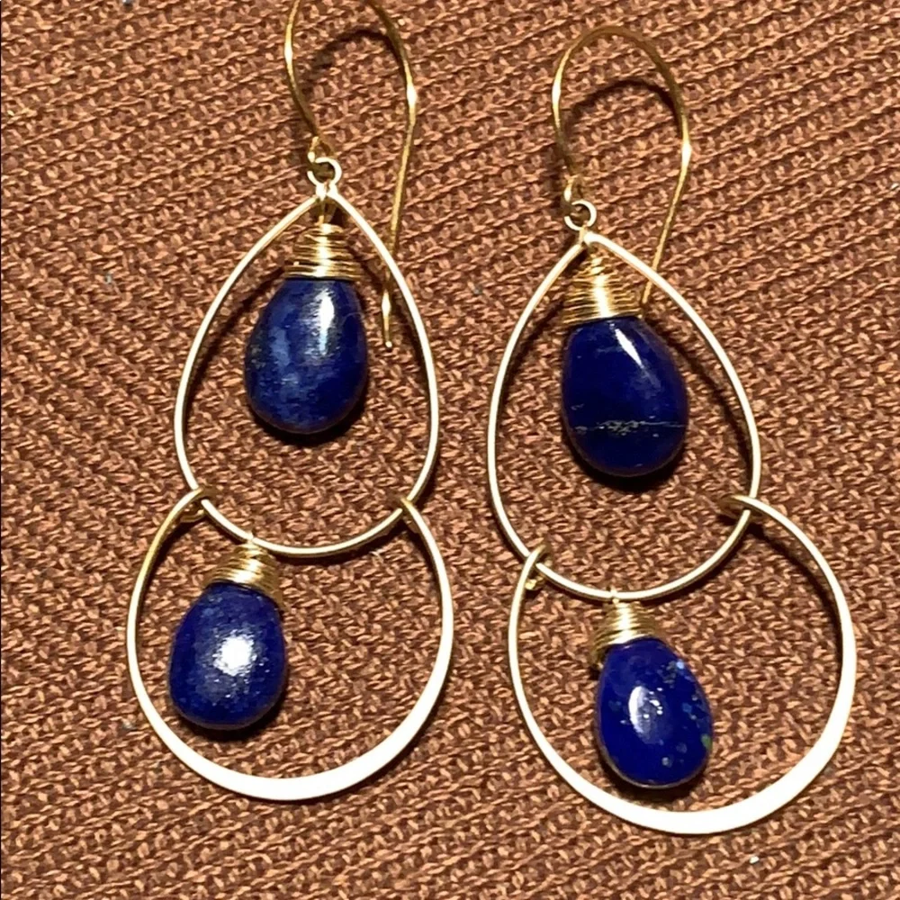 NWT 24KGold Vermeil Handmade Lapis Lazuli earrings - Picture 3 of 9